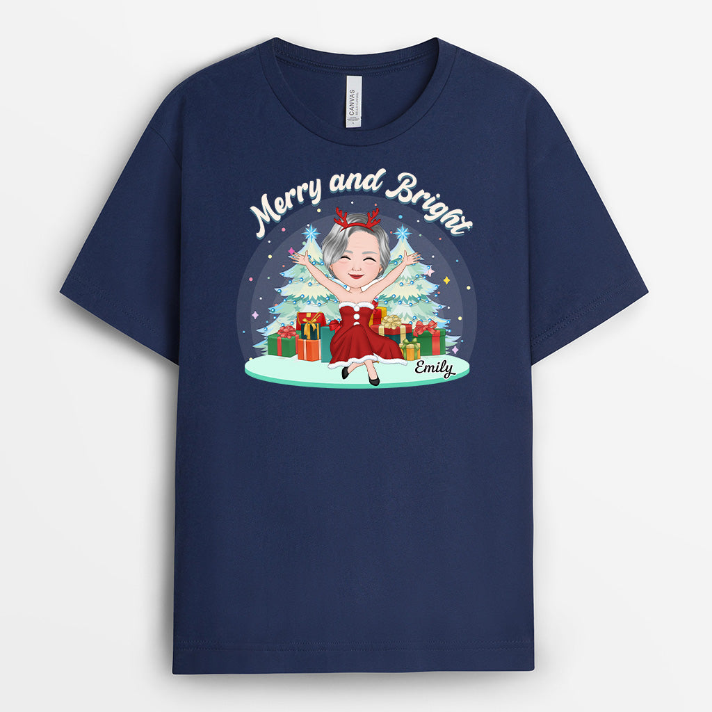 1447AUK2 personalised merry and bright t shirt