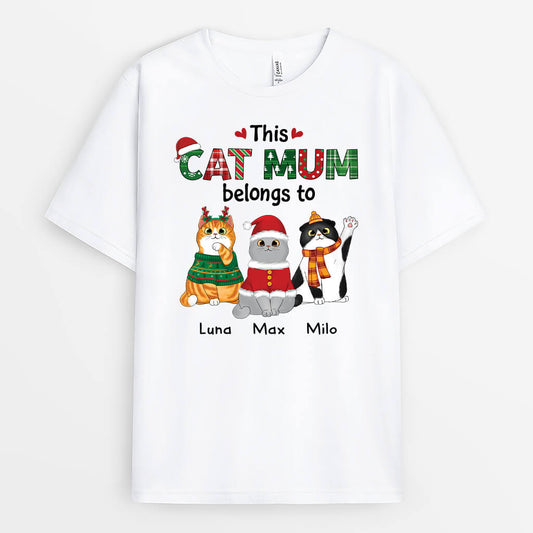 1451AUK1 personalised this cat mum dad belongs to t shirt