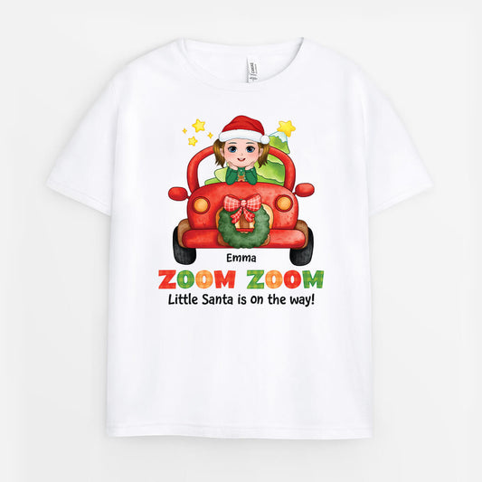 1453AUK1 personalised little santa is on the way kid t shirt