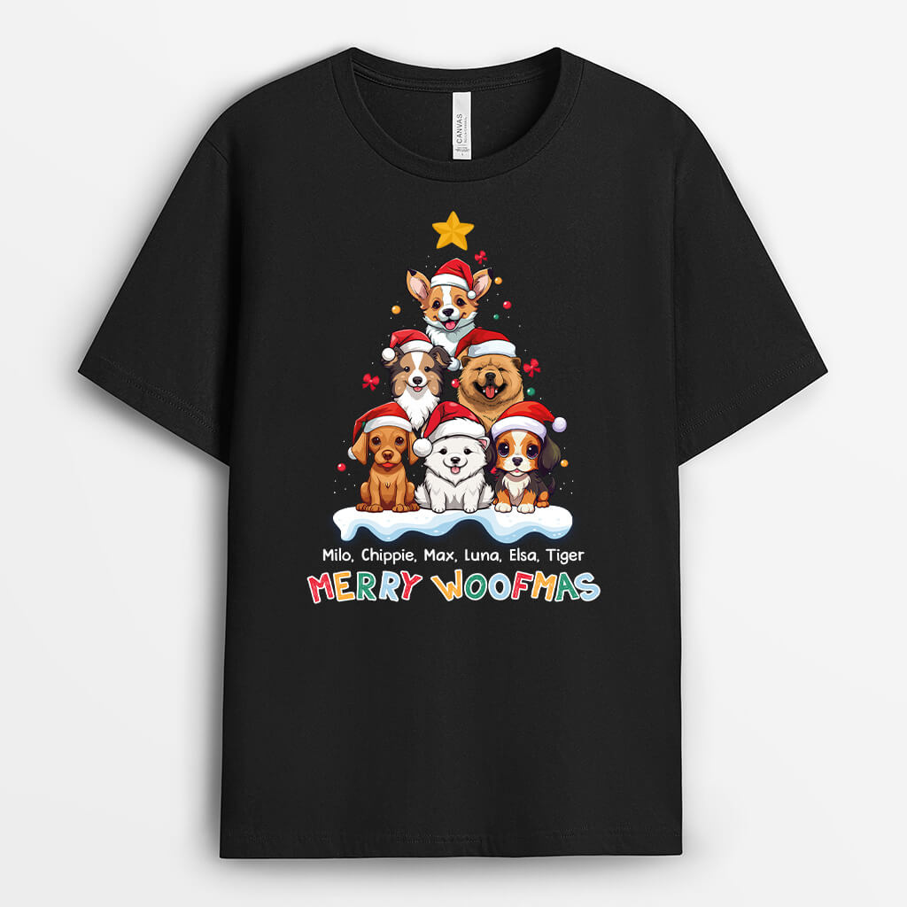 1455AUK1 personalised merry woofmas t shirt