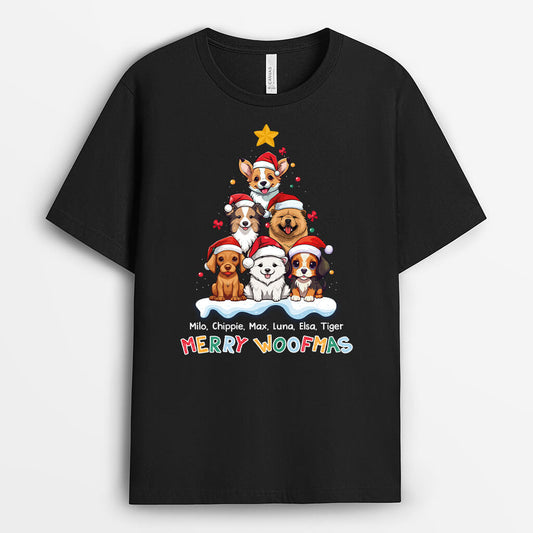 1455AUK1 personalised merry woofmas t shirt