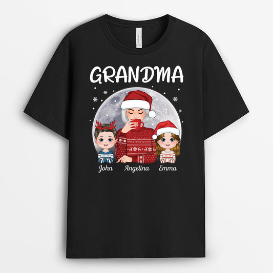 1458AUK1 personalised the best grandma xmas t shirt