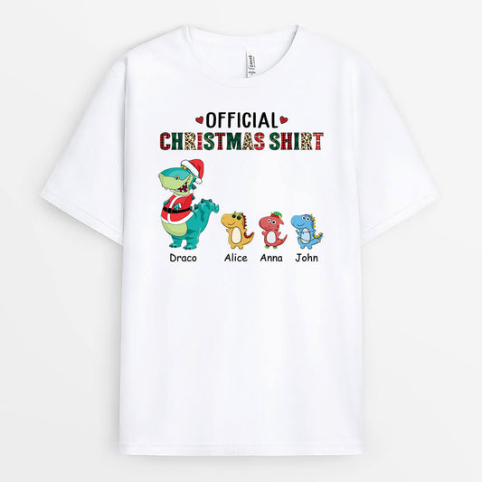 1462AUK1 personalised official christmas with dinosaurs t shirt
