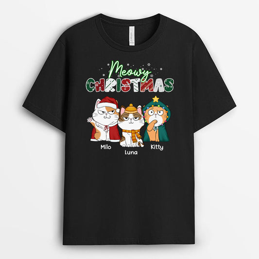 1466AUK1 personalised meowy christmas t shirt