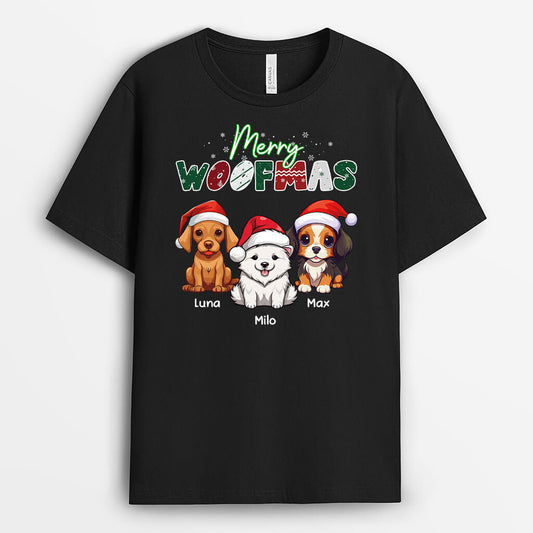 1466AUK1 personalised merry woofmas t shirt