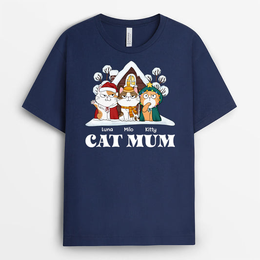 1467AUK2 personalised cat mum cat dad christmas t shirt