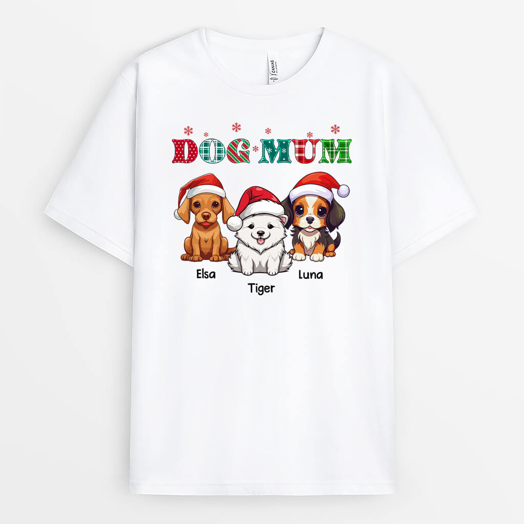 1468AUK1 personalised xmas dog mum dog dad t shirt