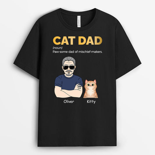 1480AUK1 personalised cat dad paw some dad of mischief makers t shirt