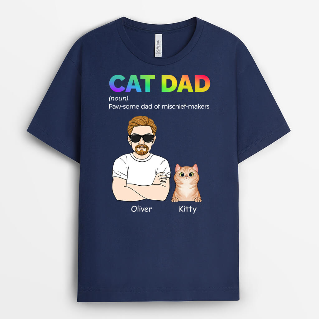 1480AUK2 personalised cat dad paw some dad of mischief makers t shirt