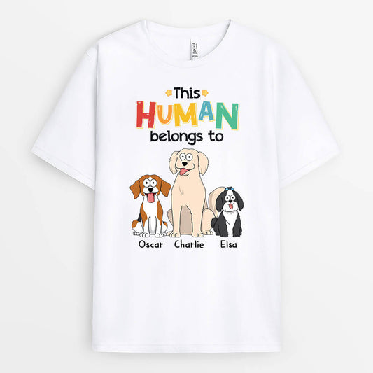 1481AUK1 personalised this human belongs to dog t shirt