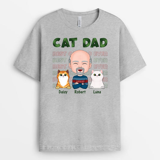 1496AUK1 personalised christmas best cat dad ever t shirt