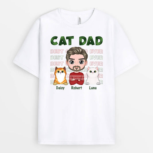 1496AUK2 personalised christmas best cat dad ever t shirt