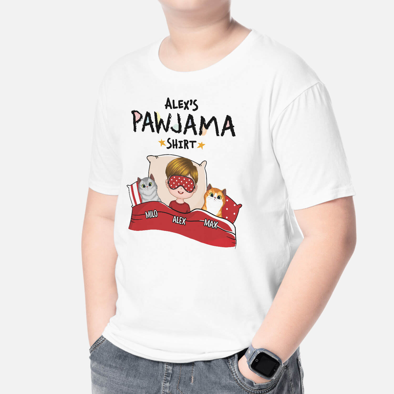 1529AUK2 personalised cat pawjama kid t shirt