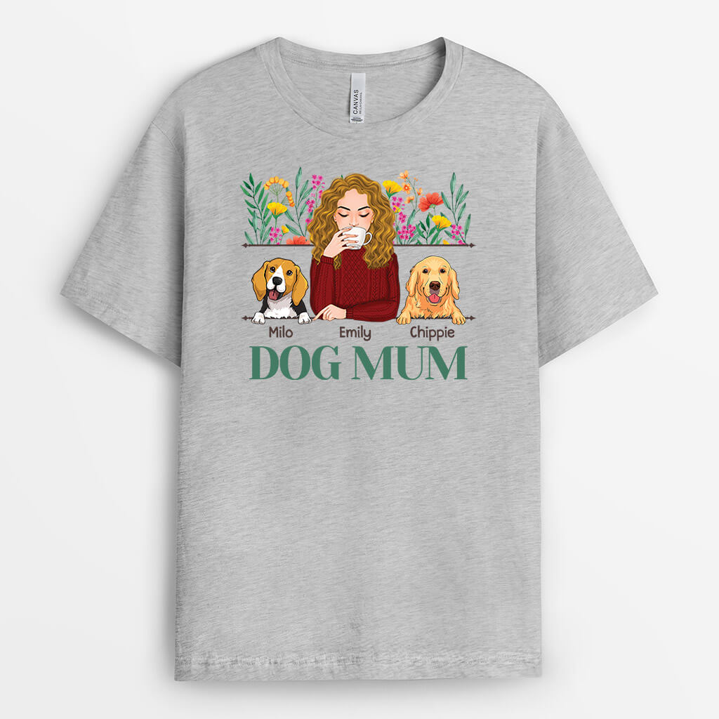 1534AUK1 personalised dog mum flower t shirt