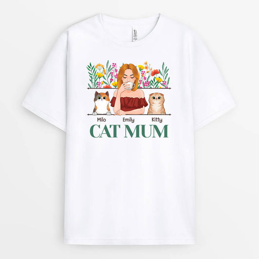 1534AUK2 personalised cat mum flower t shirt