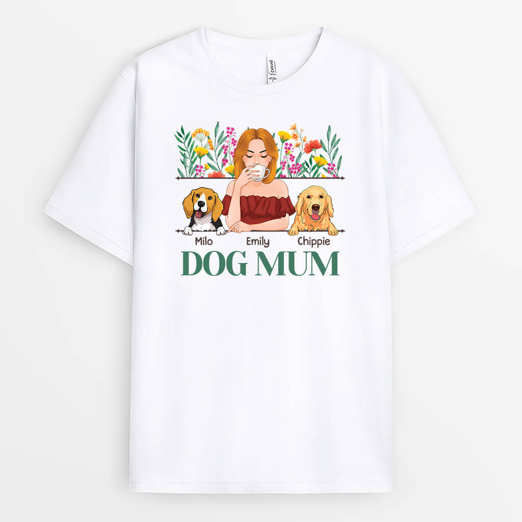 1534AUK2 personalised dog mum flower t shirt