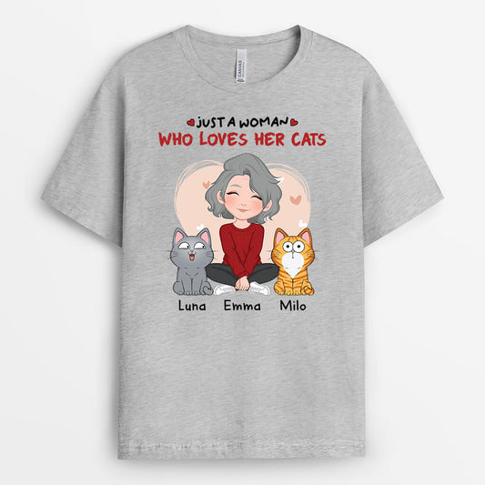 1537AUK2 personalised just a girl who loves her cats t shirt