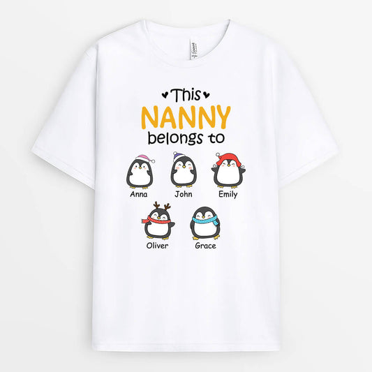 1542AUK2 personalised this mummy grandma belongs to penguin t shirt