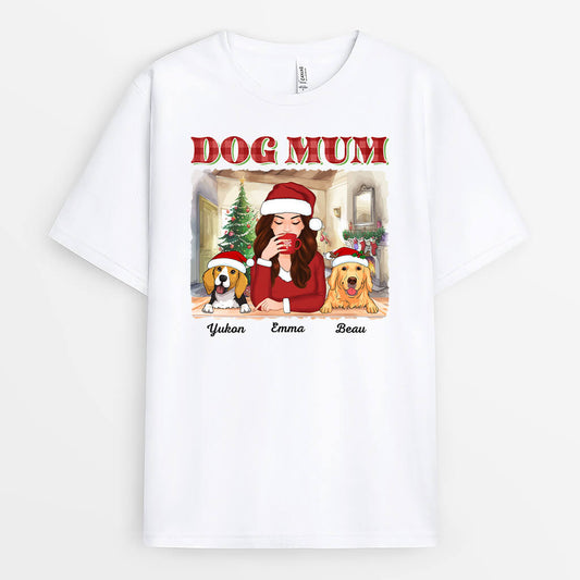 1544AUK1 personalised christmas and dog mum t shirt