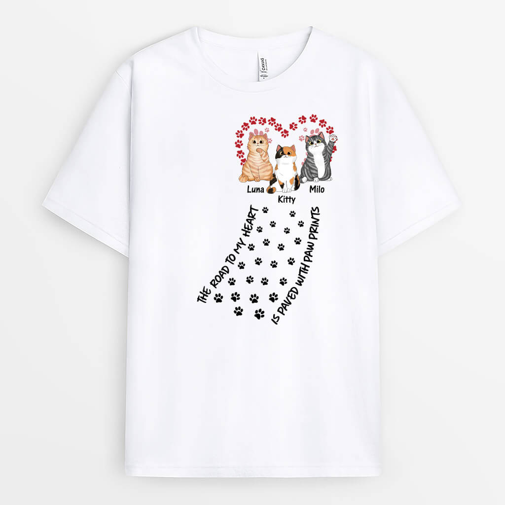 1611AUK1 personalised road to my heart fluffy cats t shirt