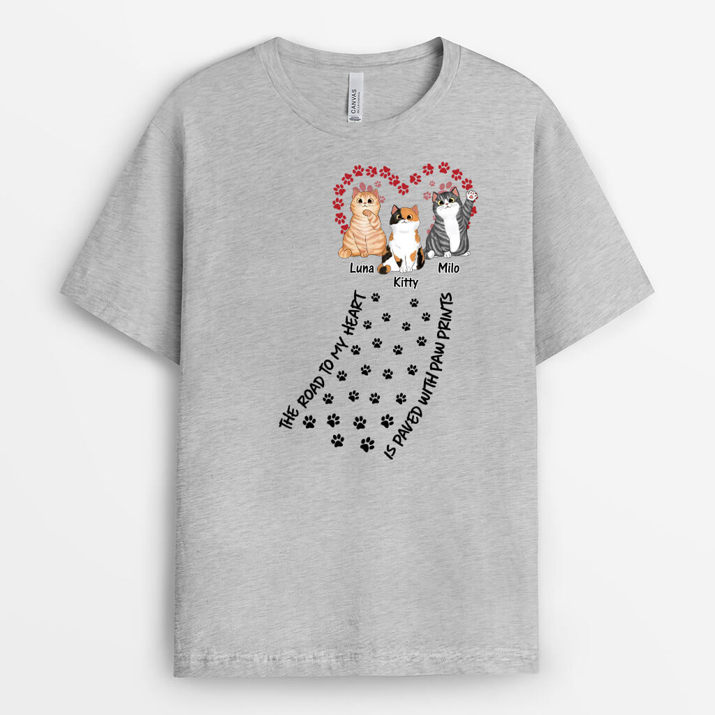 1611AUK2 personalised road to my heart fluffy cats t shirt
