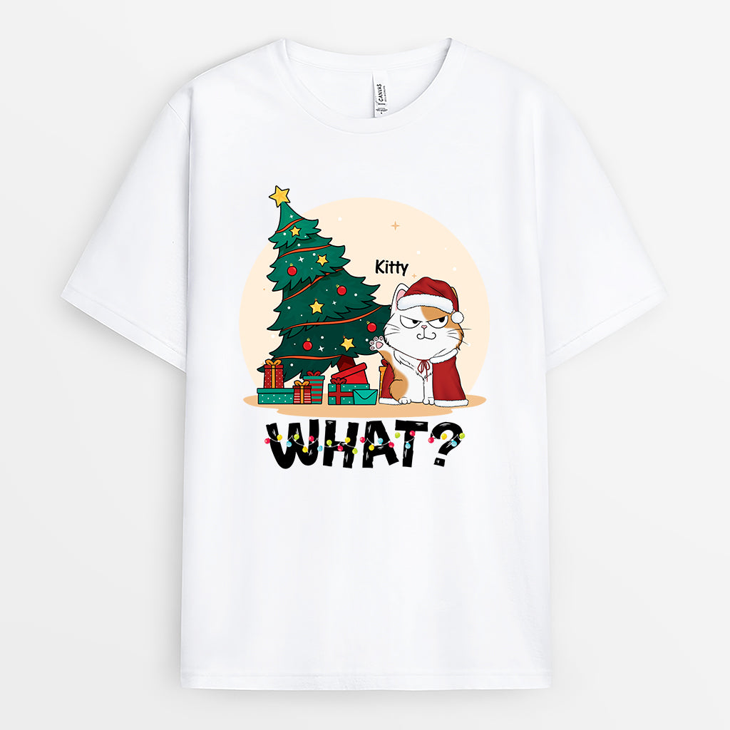 1649AUS1 personalized cat what christmas tree t shirt