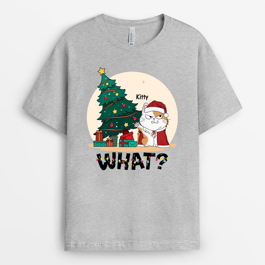 1649AUS2 personalized cat what christmas tree t shirt