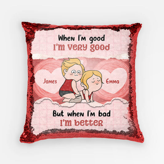 1780PUK1 personalised when im good im very good sequin pillow