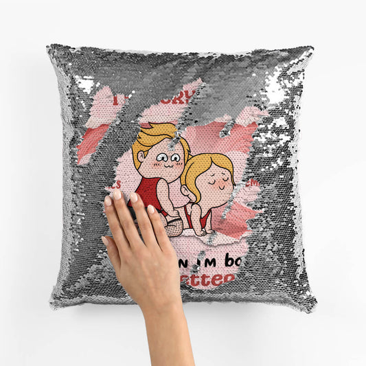 1780PUK2 personalised when im good im very good sequin pillow