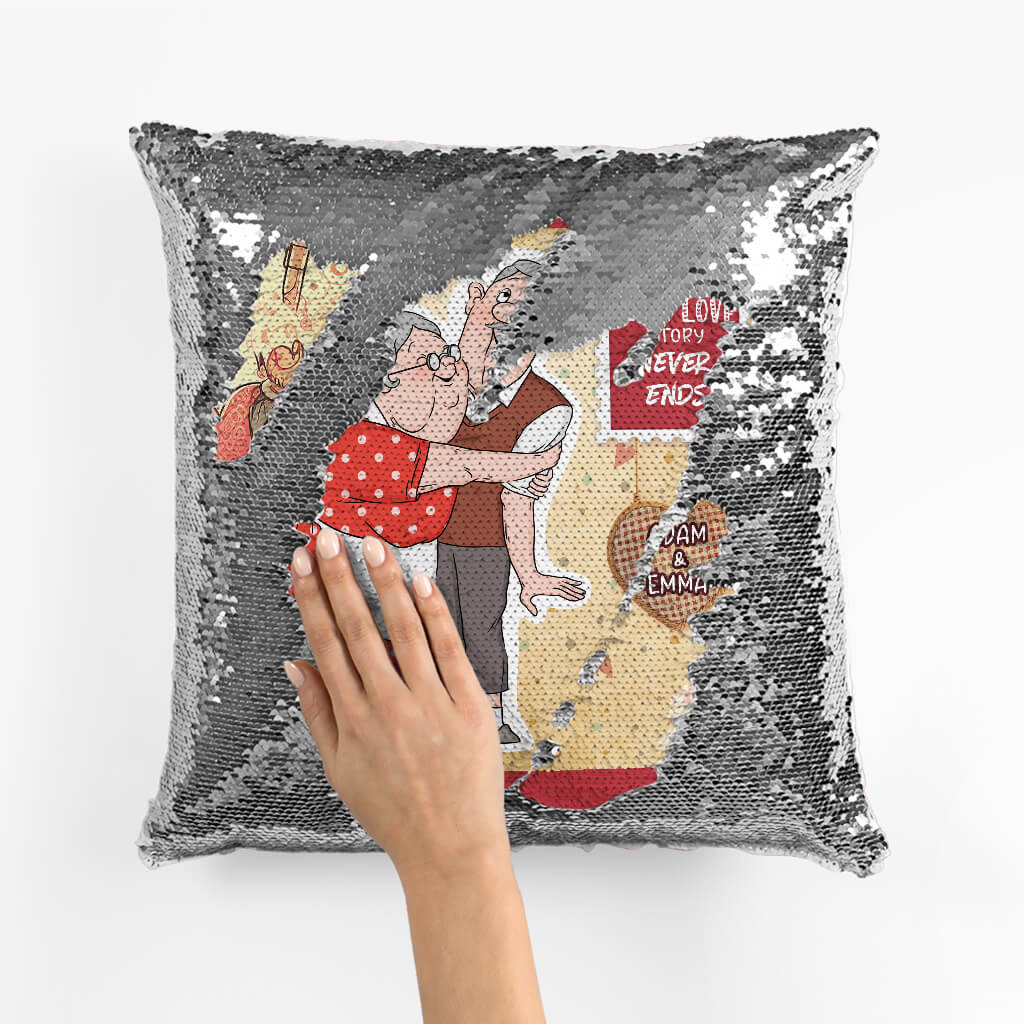 1782PUK2 personalised a true love story never ends sequin pillow