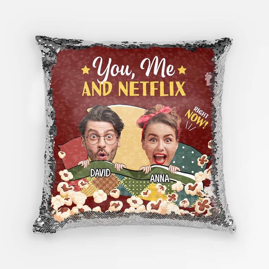 1800PUK1 personalised you me and netflix sequin pillow