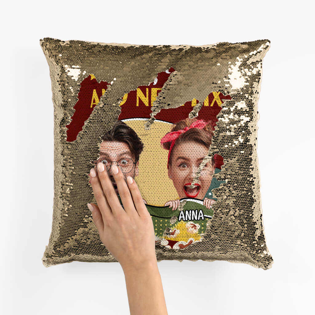 1800PUK2 personalised you me and netflix sequin pillow
