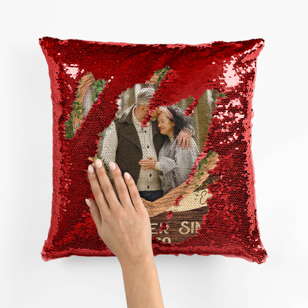 1812PUK3 personalised together since sequin pillow