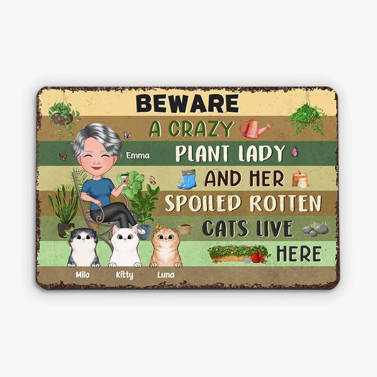 1856EUK2 personalised her spoiled rotten cats live here metal sign
