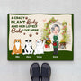 1863DUK1 personalised a crazy plant lady and her lovely cats doormat