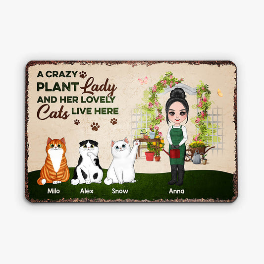 1863EUK2 personalised a crazy plant lady and her lovely cats metal sign