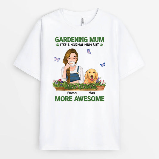1874AUK1 personalised gardening dog mum t shirt