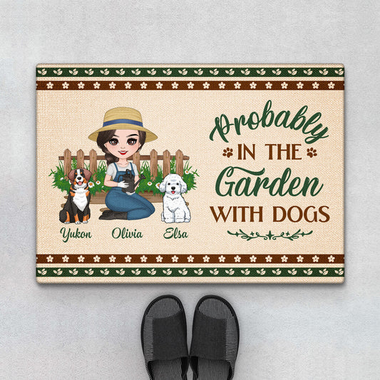 1876DUK1 personalised probably in the garden with dogs doormat