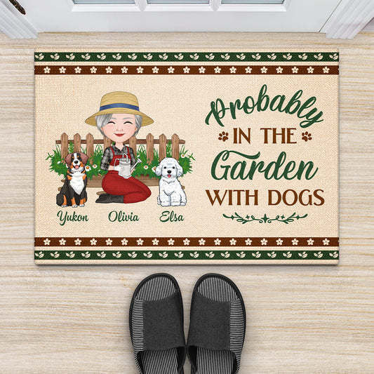 1876DUK2 personalised probably in the garden with dogs doormat