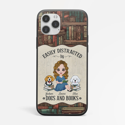 1878FUK1 personalised easily distracted by dogs and books phone case