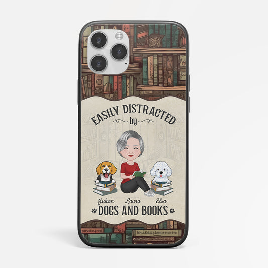 1878FUK2 personalised easily distracted by dogs and books phone case