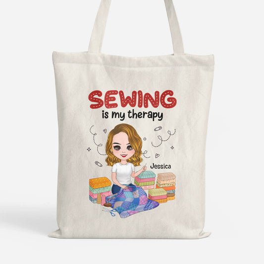 1896BUK1 personalised best sewing is my therapy tote bag