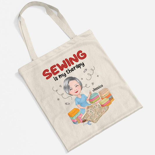 1896BUK2 personalised best sewing is my therapy tote bag
