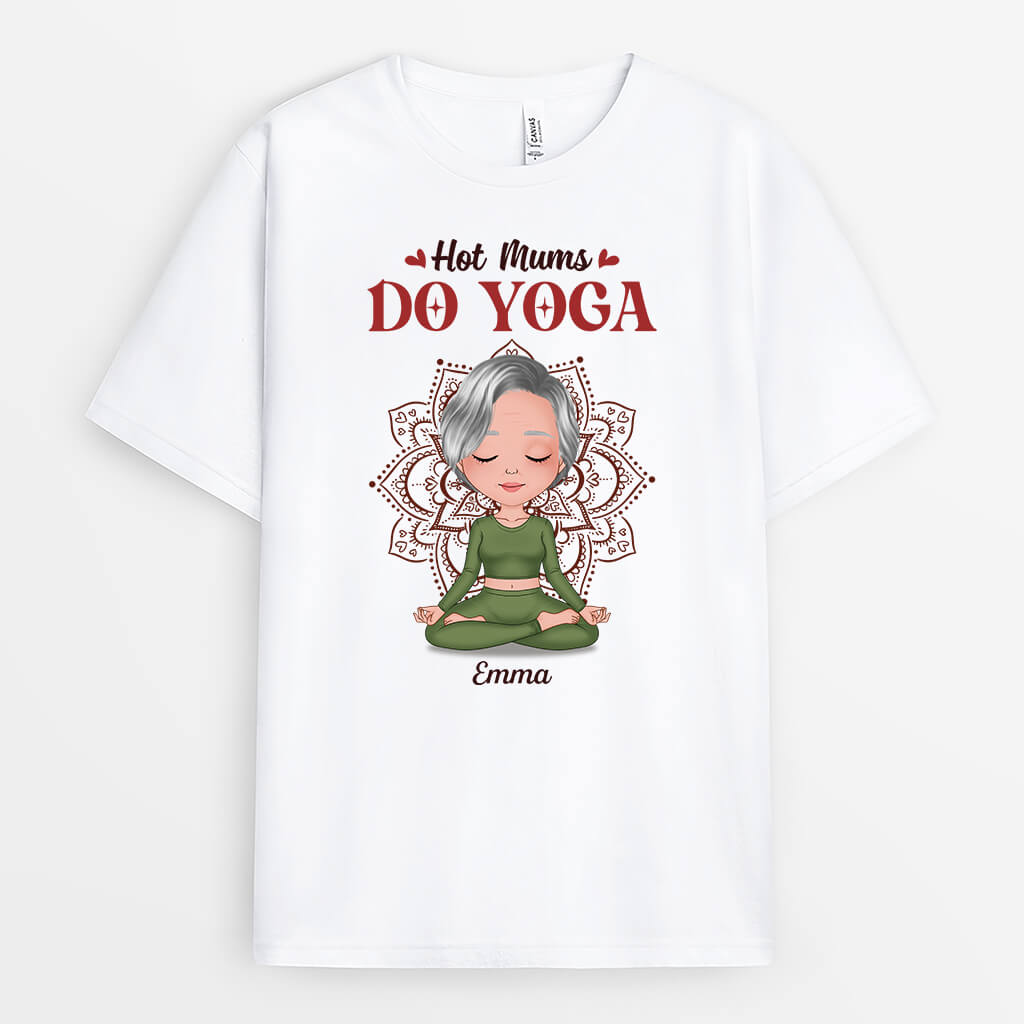 1908AUK1 personalised all hot mums do yoga t shirt