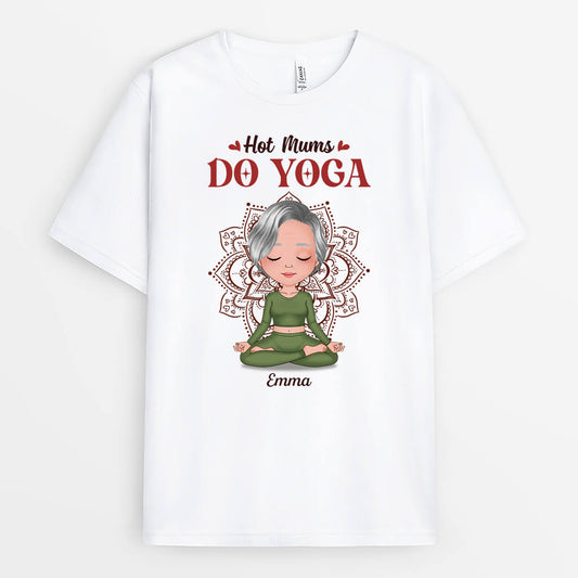 1908AUK1 personalised all hot mums do yoga t shirt