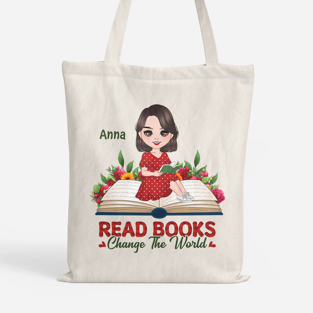 1910BUK1 personalised read books change the world tote bag