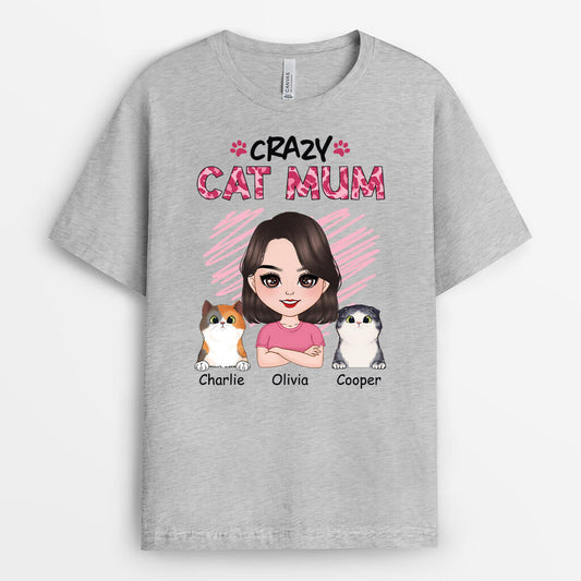 1921AUK2 personalised crazy cat mummy t shirt