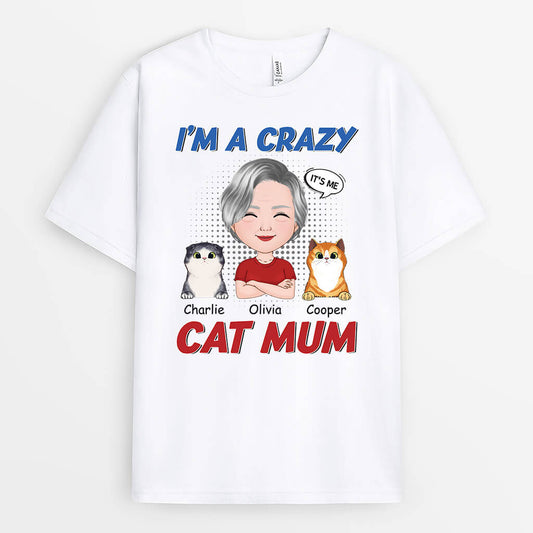 1924AUK1 personalised im a crazy cat mummy t shirt