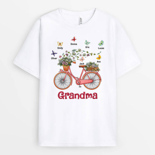 1933AUK1 personalised mum grandma with flowers and butterflies t shirt