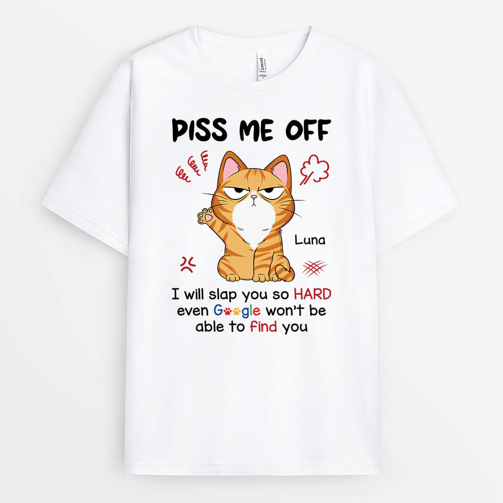 1955AUK1 personalised piss me off cat t shirt